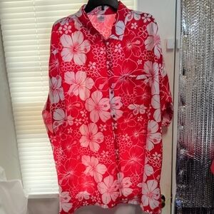 Red and White Floral Button-Up Shirt